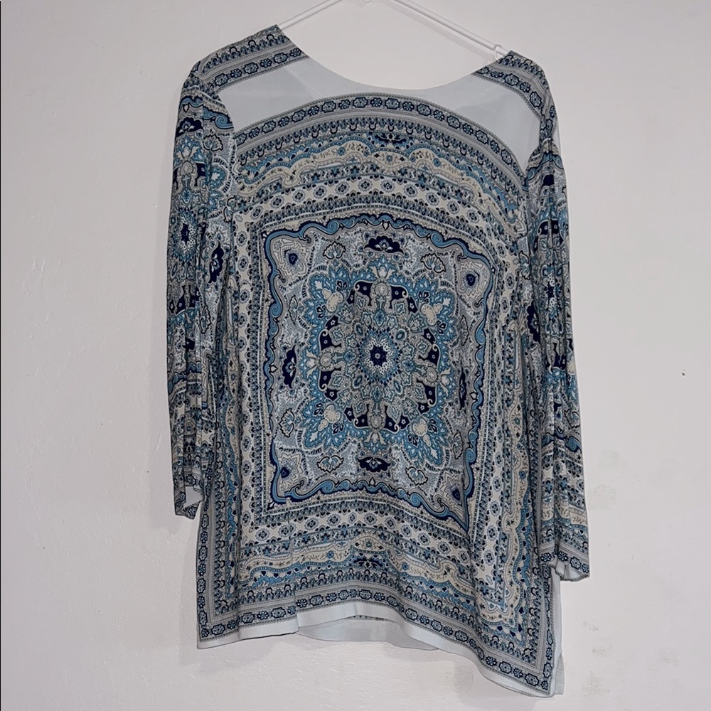 Violeta by Mango Blue Paisley Women's Top